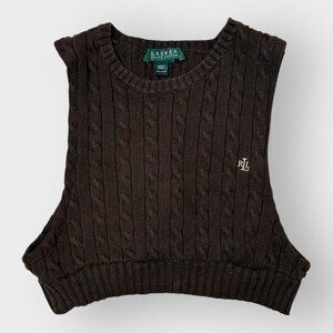 Reworked Reign Vintage Ralph Lauren Cable Knit Sweater Vest – Brown Cotton